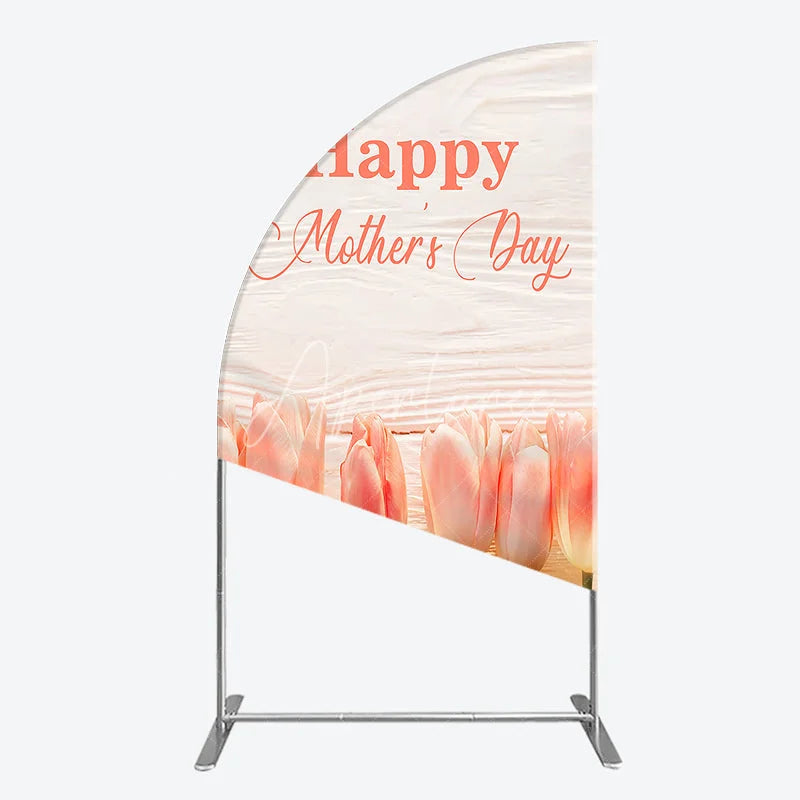 Aperturee - Aperturee Elegant Pink Tulips Happy Mother’s Day Half Moon Arch Backdrop Floral Spring Celebration Decor
