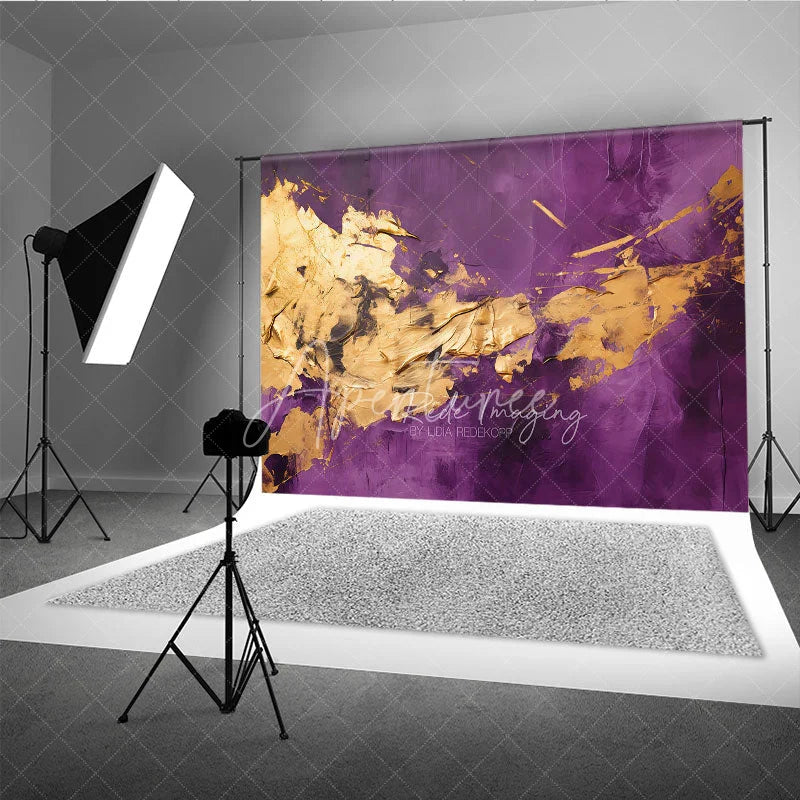 Aperturee - Aperturee Elegant Purple and Gold Abstract Textured Photography Backdrop Artistic Portrait and Event Background