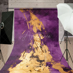 Aperturee - Aperturee Elegant Purple and Gold Abstract Textured Sweep Backdrop Artistic Photography Background for Studio Portraits