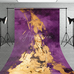 Aperturee - Aperturee Elegant Purple and Gold Abstract Textured Sweep Backdrop Artistic Photography Background for Studio Portraits