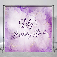 Aperturee - Aperturee Elegant Purple and Gold Glitter Alcohol Ink Custom Backdrop Personalized Birthday Bash Party Decor for Celebrations