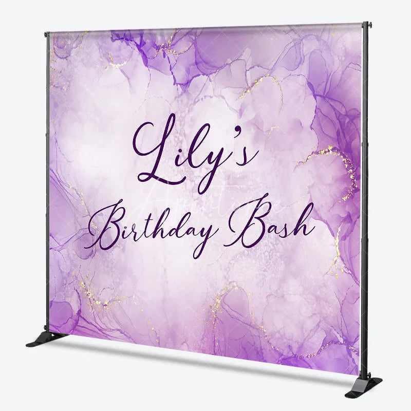 Aperturee - Aperturee Elegant Purple and Gold Glitter Alcohol Ink Custom Backdrop Personalized Birthday Bash Party Decor for Celebrations