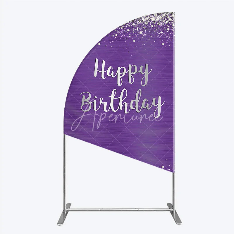 Aperturee - Aperturee Elegant Purple and Silver Glitter Happy Birthday Half Moon Arch Backdrop Sparkling Diamond Celebration Decor