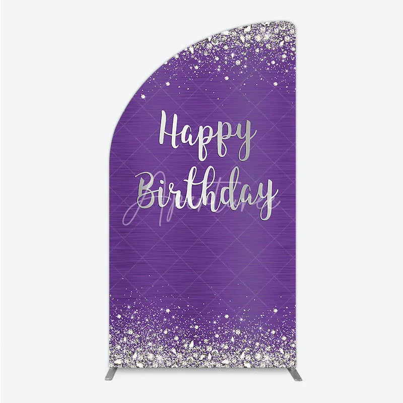 Aperturee - Aperturee Elegant Purple and Silver Glitter Happy Birthday Half Moon Arch Backdrop Sparkling Diamond Celebration Decor