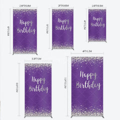 Aperturee - Aperturee Elegant Purple and Silver Glitter Happy Birthday Rectangle Arch Backdrop Diamond Celebration Party Decor