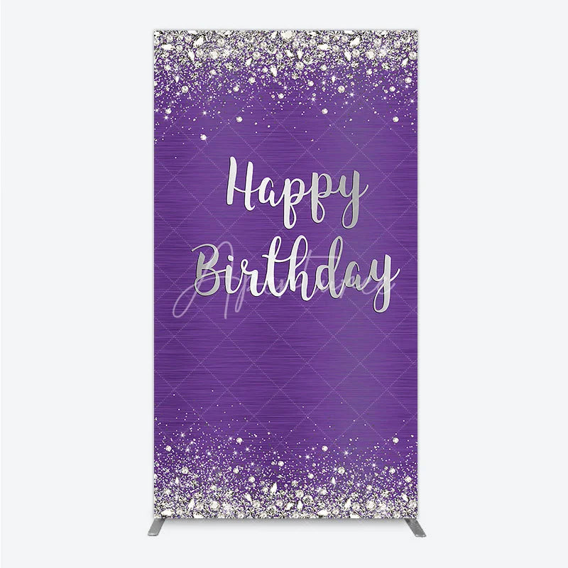 Aperturee - Aperturee Elegant Purple and Silver Glitter Happy Birthday Rectangle Arch Backdrop Diamond Celebration Party Decor