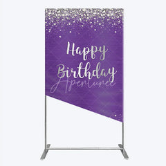 Aperturee - Aperturee Elegant Purple and Silver Glitter Happy Birthday Rectangle Arch Backdrop Diamond Celebration Party Decor