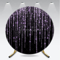 Aperturee - Aperturee Elegant Purple Glitter Cascading Sparkle Round Backdrop Black Background Party Decor for Birthday