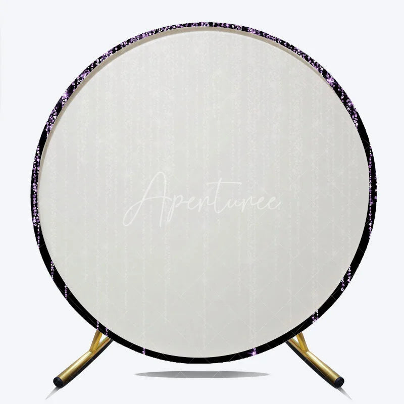 Aperturee - Aperturee Elegant Purple Glitter Cascading Sparkle Round Backdrop Black Background Party Decor for Birthday