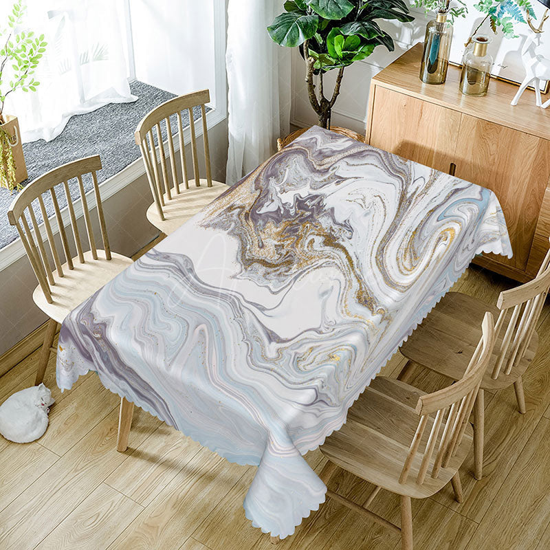 Aperturee - Aperturee Elegant Purple Ripple Rectangle Tablecloth with Gradient Effect for Modern and Abstract Dining Decor