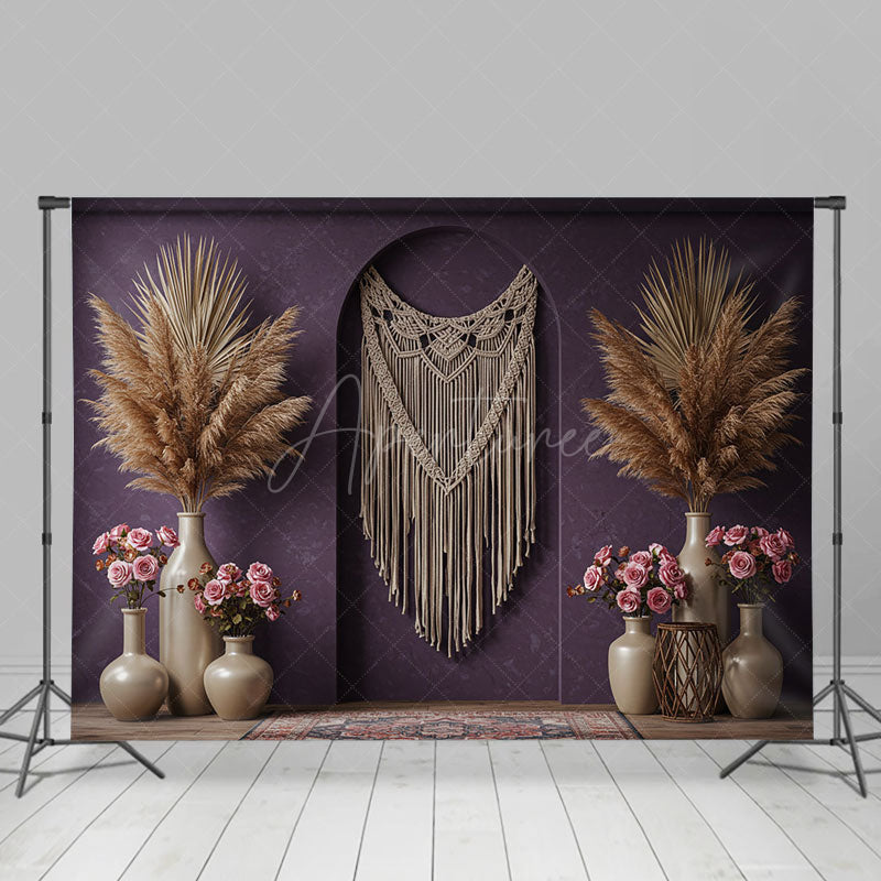 Aperturee - Aperturee Elegant Purple Wall Boho Wedding Photography Backdrop