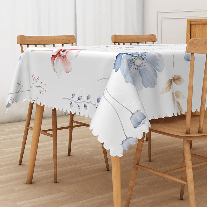 Aperturee - Aperturee Elegant Rectangle Tablecloth with Fresh Colorful Flowers for Spring Wedding and Garden Party Decorations