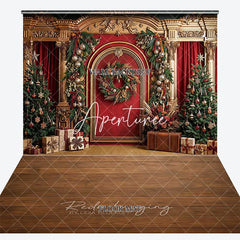 Aperturee - Aperturee Elegant Red and Gold Christmas Tree Wreath and Gifts Combo Set Backdrop Festive Holiday Party Decor