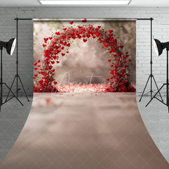 Aperturee - Aperturee Elegant Red Hearts and Floral Arch Sweep Backdrop Romantic Valentine’s Day Wedding Photo Booth Decor