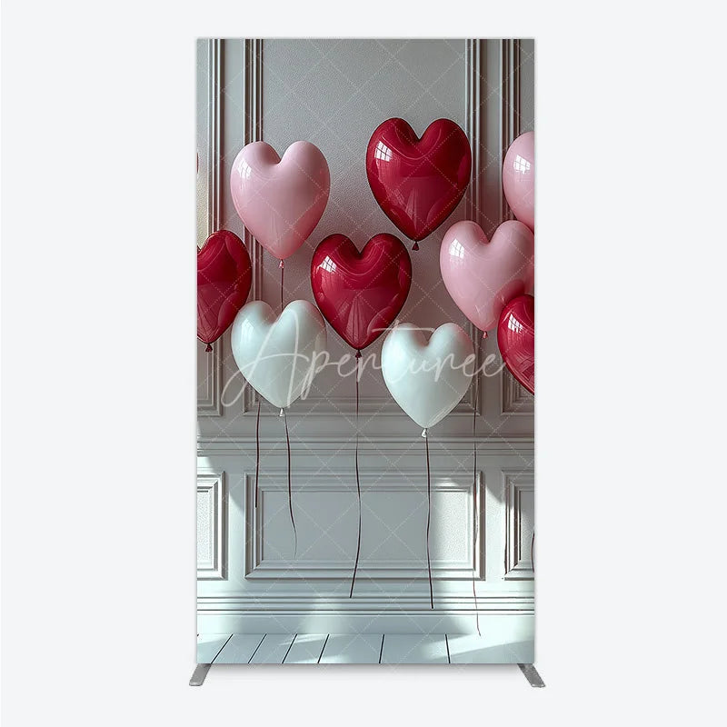 Aperturee - Aperturee Elegant Red Pink and White Heart Balloons Rectangle Arch Backdrop Romantic Love Celebration Decor