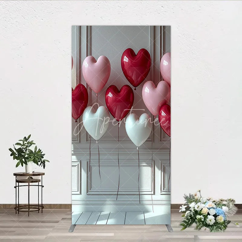 Aperturee - Aperturee Elegant Red Pink and White Heart Balloons Rectangle Arch Backdrop Romantic Love Celebration Decor