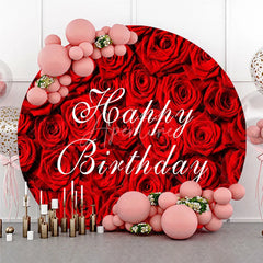 Aperturee - Aperturee Elegant Red Roses Happy Birthday Round Backdrop Beautiful Floral Design for Celebration Party Decor