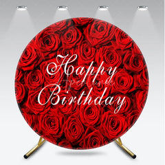 Aperturee - Aperturee Elegant Red Roses Happy Birthday Round Backdrop Beautiful Floral Design for Celebration Party Decor