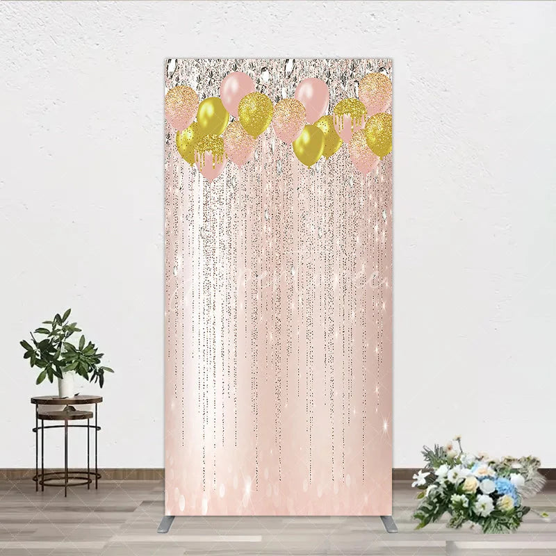 Aperturee - Aperturee Elegant Rose Gold Pink and Gold Glitter Balloon Diamond Rectangle Arch Backdrop Celebration Party Decor