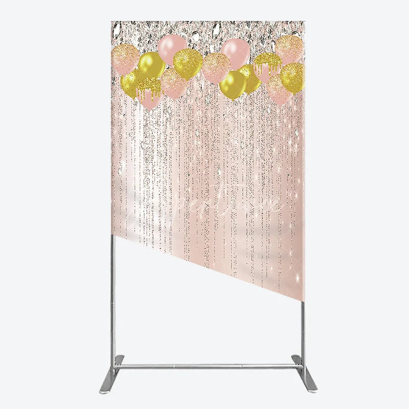 Aperturee - Aperturee Elegant Rose Gold Pink and Gold Glitter Balloon Diamond Rectangle Arch Backdrop Celebration Party Decor