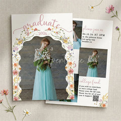 Aperturee - Aperturee Elegant Set of 20 Custom Class of 2026 Graduation Party Invitation Watercolor Floral Arch and Portrait Design