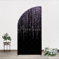 Aperturee - Aperturee Elegant Shimmering Lavender Glitter Half Moon Arch Backdrop Sparkling Black Party Decor for Celebrations
