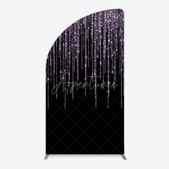 Aperturee - Aperturee Elegant Shimmering Lavender Glitter Half Moon Arch Backdrop Sparkling Black Party Decor for Celebrations