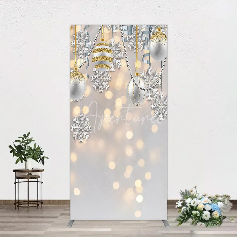 Aperturee - Aperturee Elegant Silver and Gold Glitter Christmas Ornaments Rectangle Arch Backdrop Winter Holiday Party Decor
