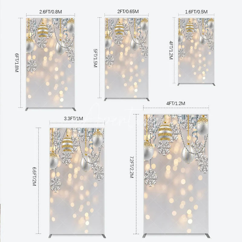 Aperturee - Aperturee Elegant Silver and Gold Glitter Christmas Ornaments Rectangle Arch Backdrop Winter Holiday Party Decor