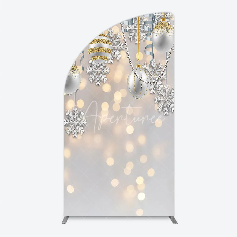Aperturee - Aperturee Elegant Silver and Gold Glitter Snowflake Half Moon Arch Backdrop Festive Holiday Celebration Decor
