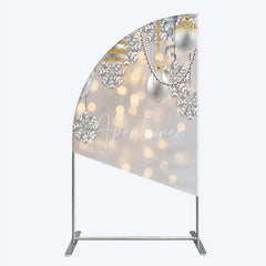 Aperturee - Aperturee Elegant Silver and Gold Glitter Snowflake Half Moon Arch Backdrop Festive Holiday Celebration Decor