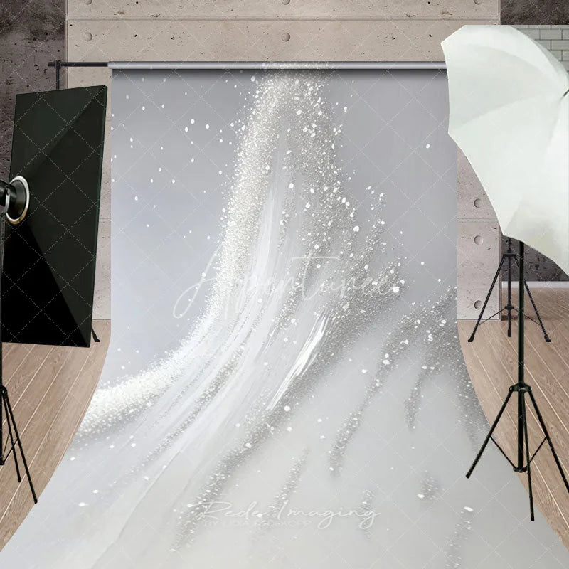 Aperturee - Aperturee Elegant Silver Glitter and White Brush Stroke Abstract Sweep Backdrop Modern Photography Decor for Events
