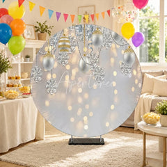 Aperturee - Aperturee Elegant Silver Gold Glitter Snowflake and Ornament Round Backdrop Festive Christmas Winter Holiday Party Decor