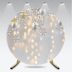 Aperturee - Aperturee Elegant Silver Gold Glitter Snowflake and Ornament Round Backdrop Festive Christmas Winter Holiday Party Decor