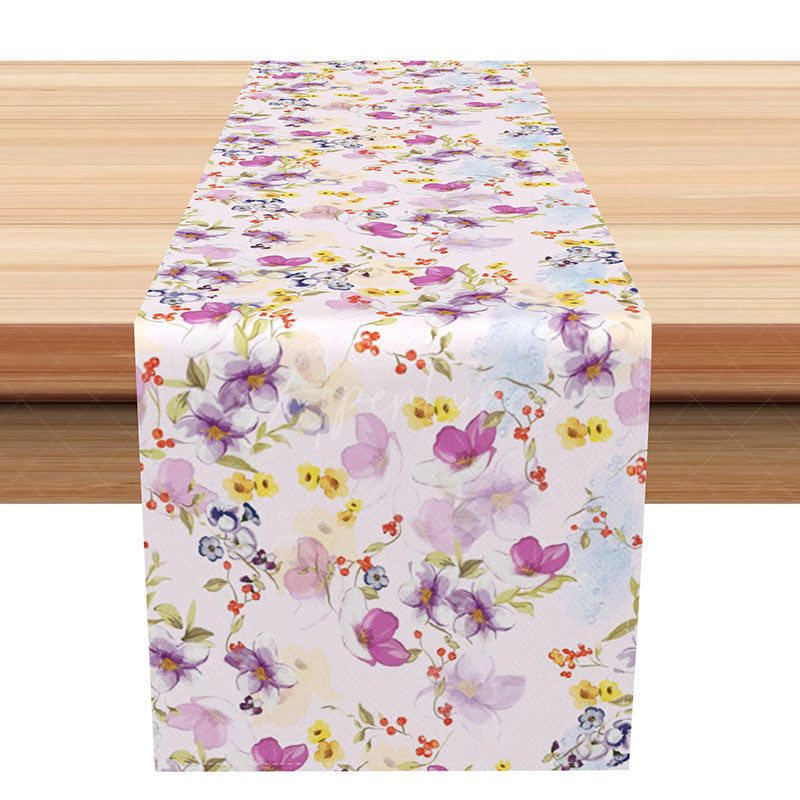 Aperturee - Aperturee Elegant Spring Table Runner with Purple Phalaenopsis Orchid for Formal Dining and Wedding Table Decor