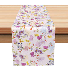 Aperturee - Aperturee Elegant Spring Table Runner with Purple Phalaenopsis Orchid for Formal Dining and Wedding Table Decor
