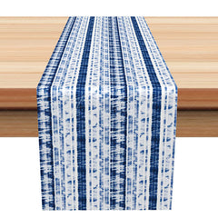 Aperturee - Aperturee Elegant Striped Table Runner with Blue and White Gradient for Coastal and Modern Dining Decor
