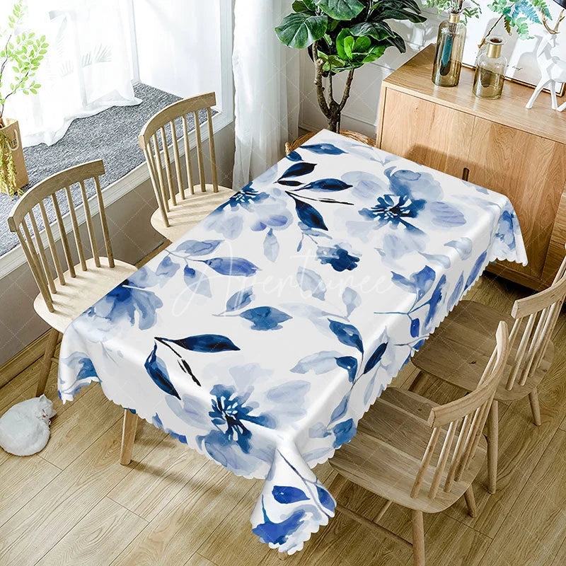 Aperturee - Aperturee Elegant Tablecloth with Chinese Ink Wash Painting of Flowers for Asian Inspired and Zen Dining Decor