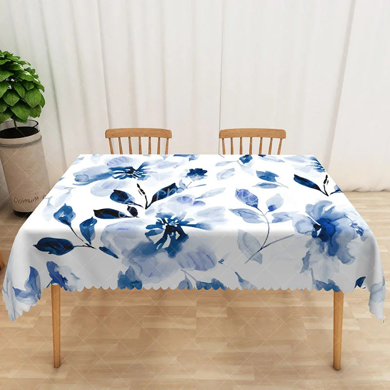 Aperturee - Aperturee Elegant Tablecloth with Chinese Ink Wash Painting of Flowers for Asian Inspired and Zen Dining Decor