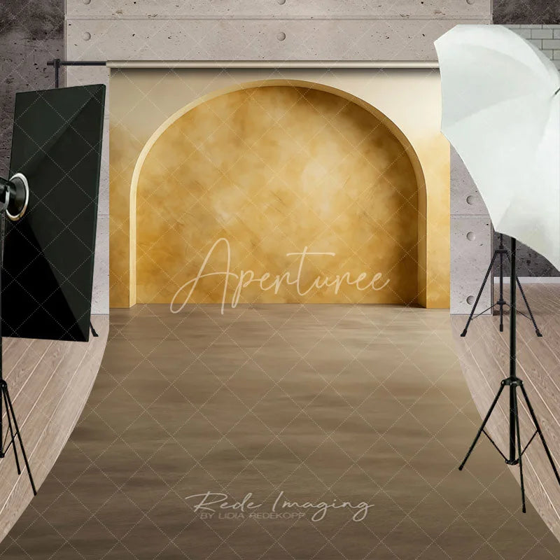 Aperturee - Aperturee Elegant Warm Yellow Textured Arch Sweep Backdrop Modern Minimalist Studio Photography Background for Portraits