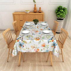 Aperturee - Aperturee Elegant Watercolor Bird and Blossom Rectangle Tablecloth Nature Inspired Scalloped Edge Decor