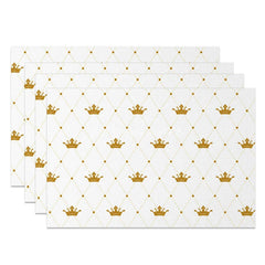 Aperturee - Aperturee Elegant White and Gold Crown Dining Set of 4 Placemats Royal Theme for Princess Party or Wedding Decor