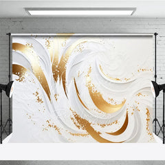 Aperturee - Aperturee Elegant White and Gold Swirl Photography Backdrop Luxury Glitter Design for Studio Photoshoot