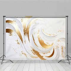 Aperturee - Aperturee Elegant White and Gold Swirl Photography Backdrop Luxury Glitter Design for Studio Photoshoot