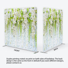 Aperturee - Aperturee Elegant White and Green Orchid Rose Floral Wall Square Double-Sided Backdrop with Hanging Wisteria