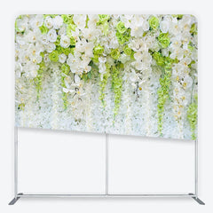 Aperturee - Aperturee Elegant White and Green Orchid Rose Floral Wall Square Double-Sided Backdrop with Hanging Wisteria
