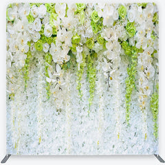Aperturee - Aperturee Elegant White and Green Orchid Rose Floral Wall Square Double-Sided Backdrop with Hanging Wisteria