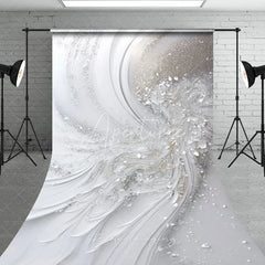 Aperturee - Aperturee Elegant White and Silver Glitter Abstract Wave Sweep Backdrop Luxurious Wedding Engagement and Party Decor