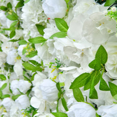 Aperturee - Aperturee Elegant White Artificial Flower Wall with Lush Roses and Hydrangeas Perfect for Wedding Party Decor