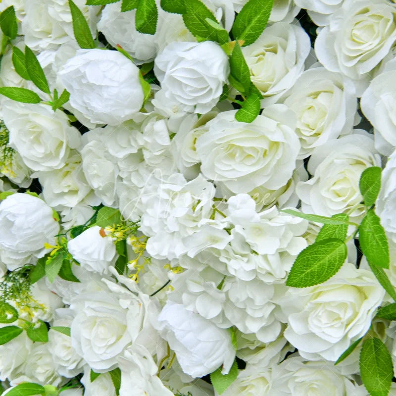 Aperturee - Aperturee Elegant White Artificial Flower Wall with Lush Roses and Hydrangeas Perfect for Wedding Party Decor